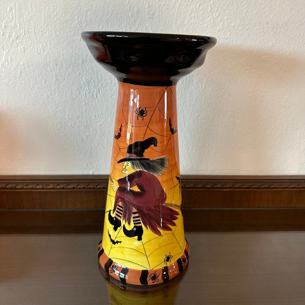 Laurie‎ Gates Ware Halloween Witch Ceramic Pillar Candle Holder Pedestal 12 Inch